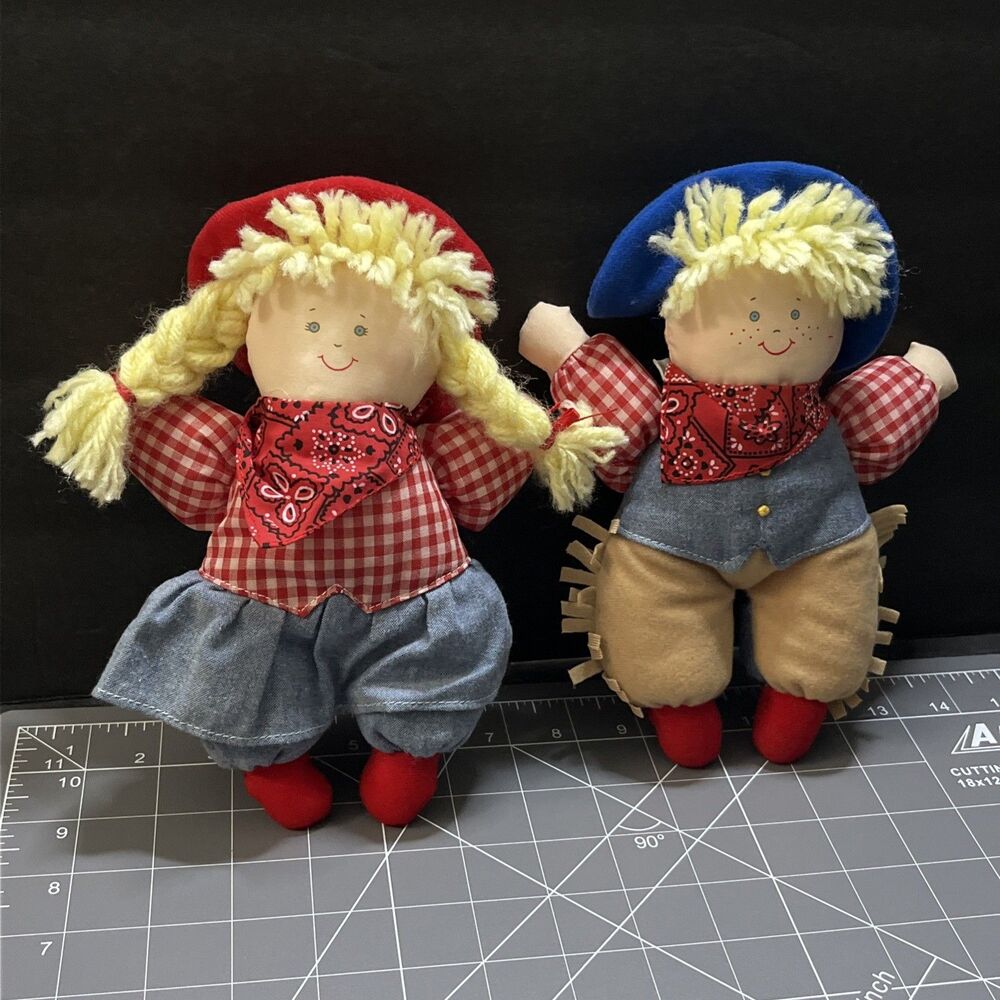 Lot of 2 Eden Toys Cowboy and Cowgirl Plush Doll Stuffed Animal set 9in - Picture 1 of 11